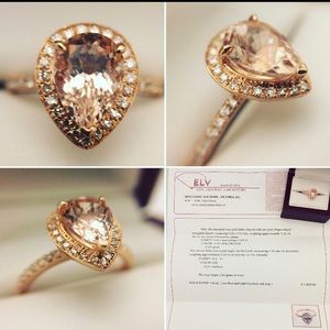 Authentic 14k Rose Gold, Morganite and Diamond engagement ring. Stunning!